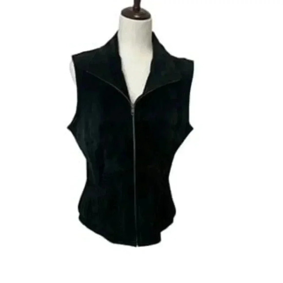 Mark Alan western‎ Leather Suede Biker Front Zip Up Black Vest Women’s Size Larg - Picture 2 of 10